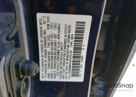 2015 Honda Cr-V Exl z USA, uszkodzony, nr VIN 2HKRM4H7XFH701791